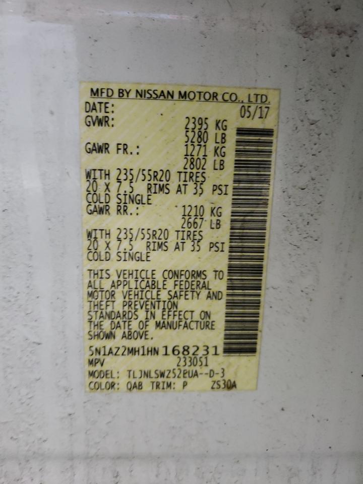 2017 Nissan Murano S VIN: 5N1AZ2MH1HN168231 Lot: 86159595