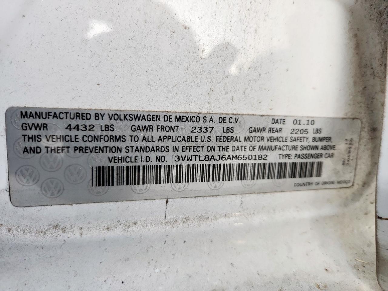 2010 Volkswagen Jetta Tdi VIN: 3VWTL8AJ6AM650182 Lot: 85563955