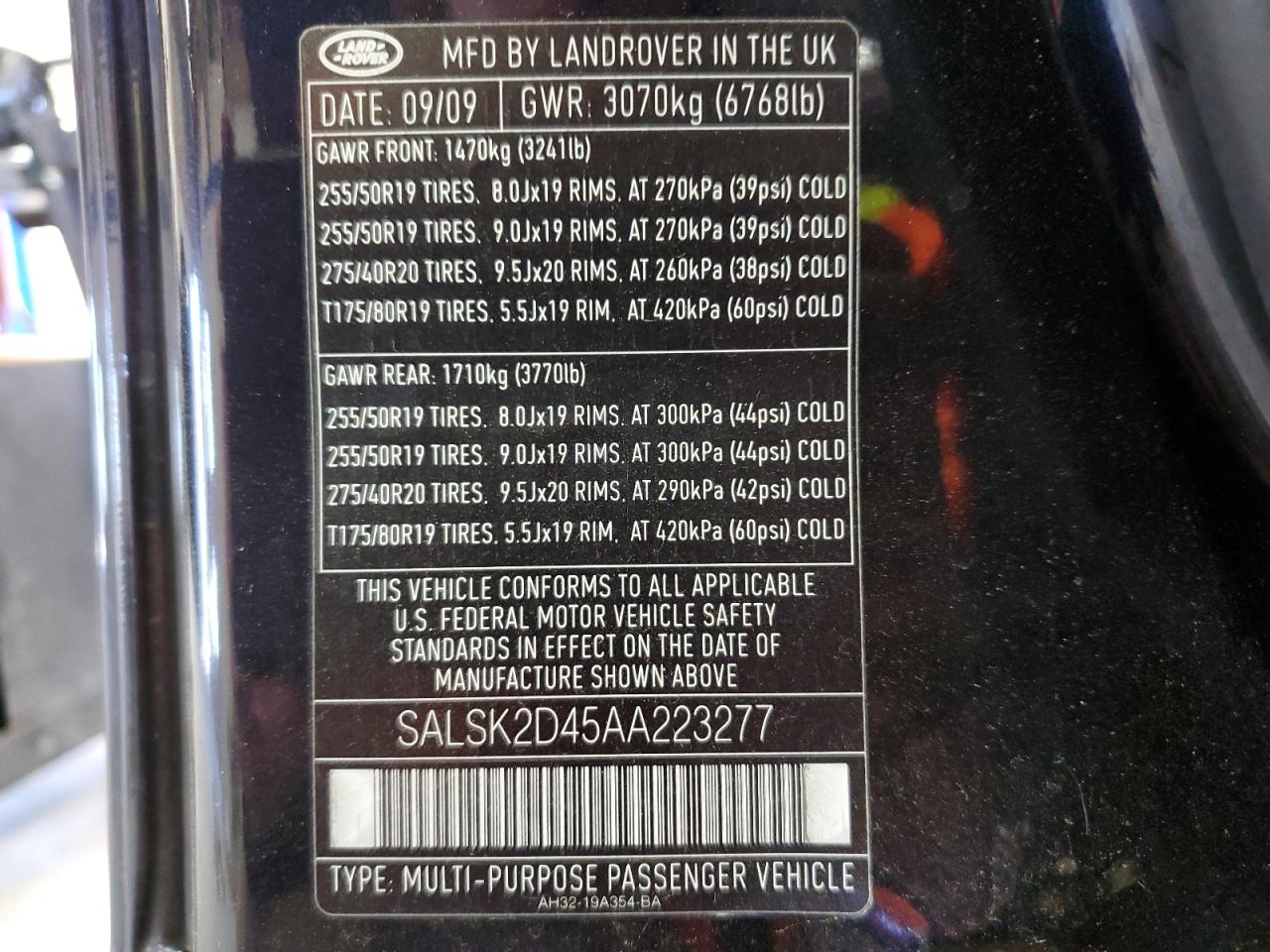 2010 Land Rover Range Rover Sport Lux VIN: SALSK2D45AA223277 Lot: 85683635