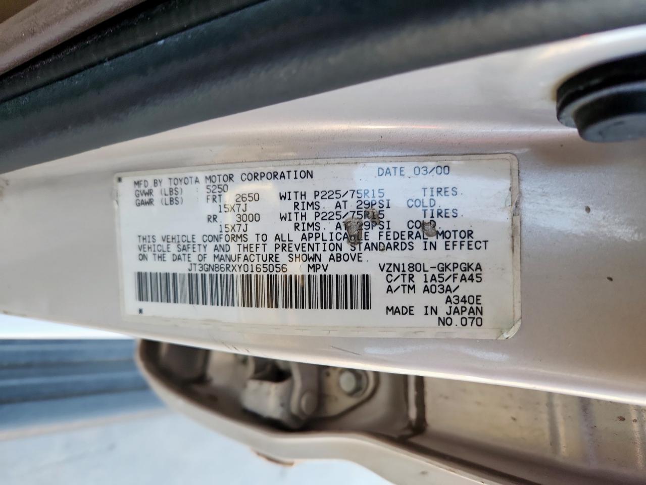 2000 Toyota 4Runner Sr5 VIN: JT3GN86RXY0165056 Lot: 85163165