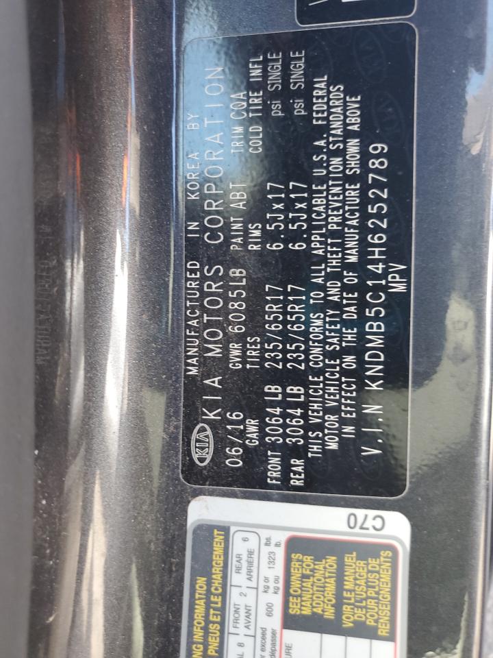 2017 Kia Sedona Lx VIN: KNDMB5C14H6252789 Lot: 83829765