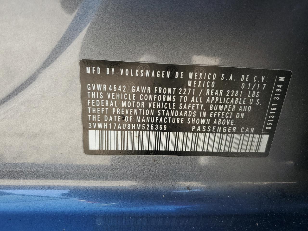2017 Volkswagen Golf Alltrack S VIN: 3VWH17AU8HM525369 Lot: 82602545