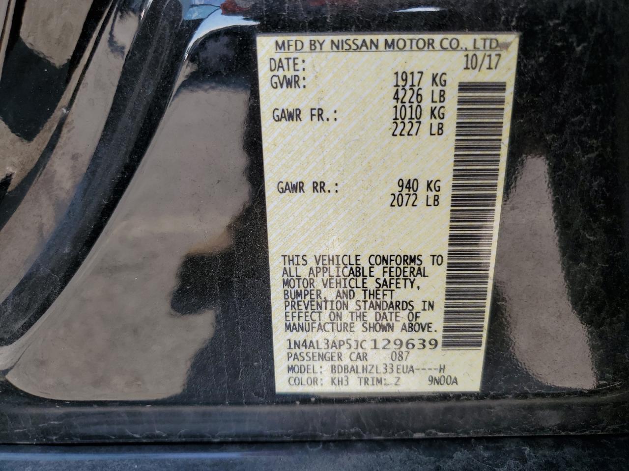 2018 Nissan Altima 2.5 VIN: 1N4AL3AP5JC129639 Lot: 86297205