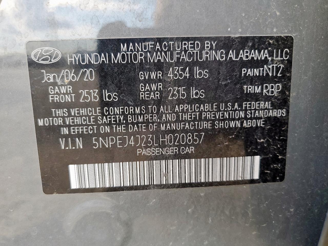 2020 Hyundai Sonata Sel Plus VIN: 5NPEJ4J23LH020857 Lot: 85944715