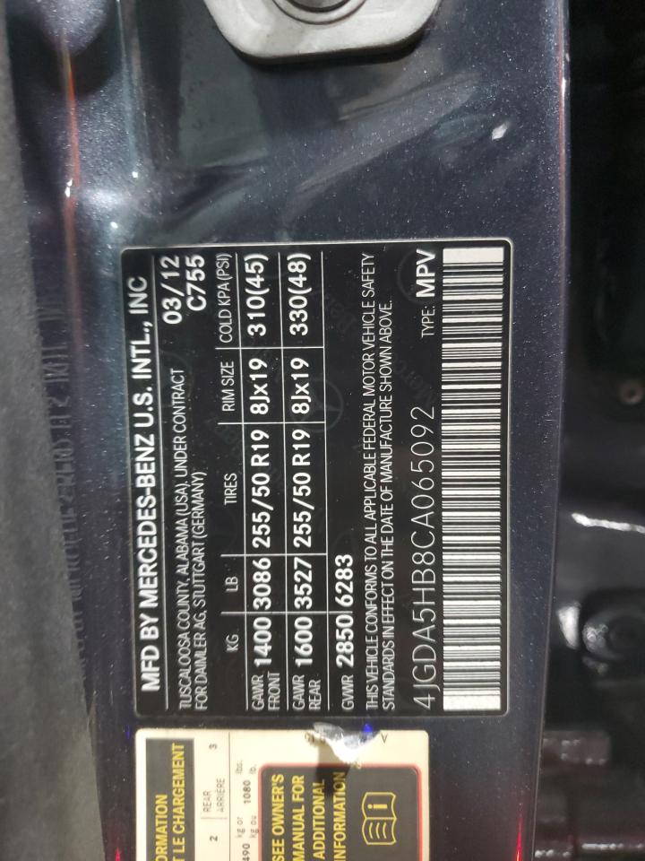 2012 Mercedes-Benz Ml 350 4Matic VIN: 4JGDA5HB8CA065092 Lot: 90644735