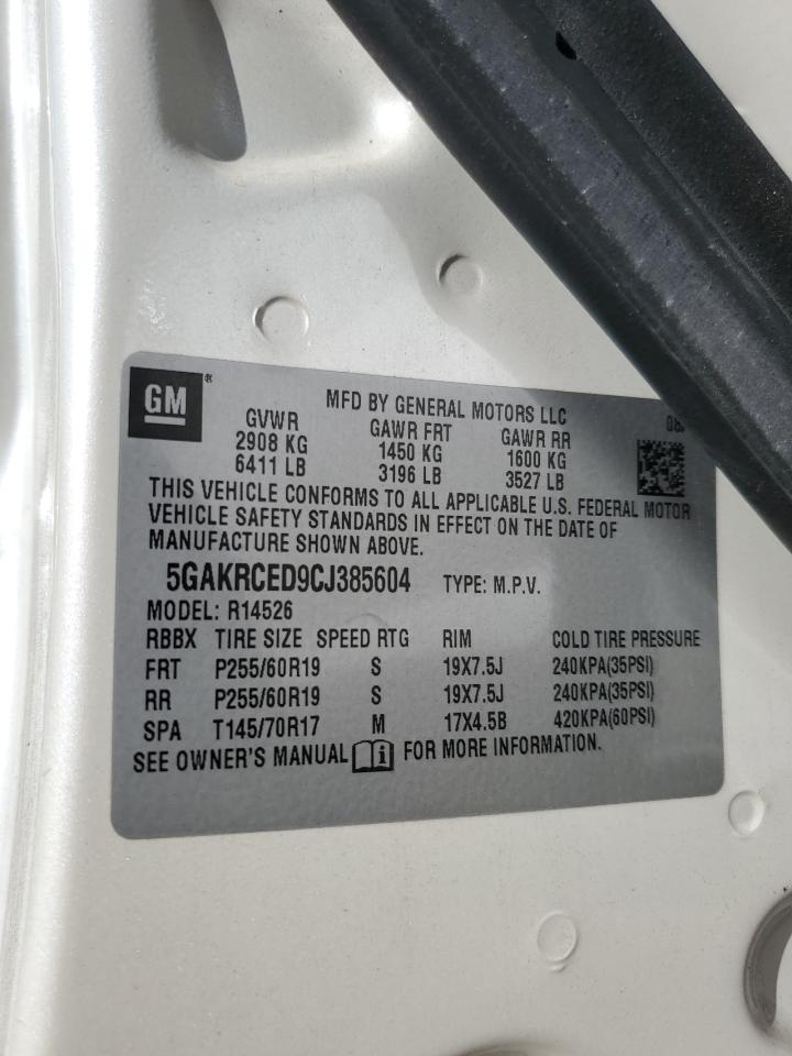 2012 Buick Enclave VIN: 5GAKRCED9CJ385604 Lot: 89544955