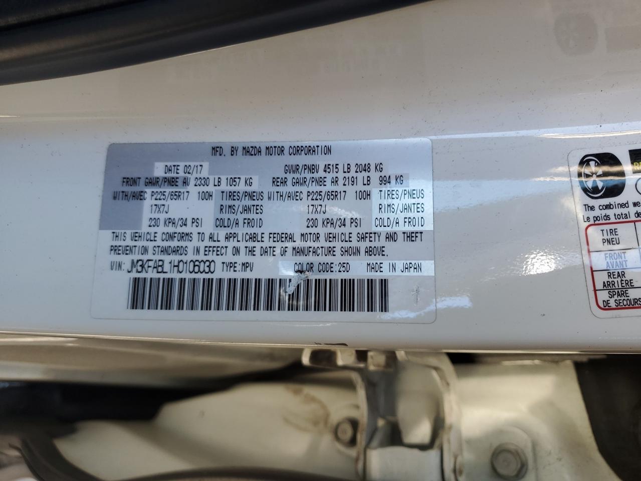 2017 Mazda Cx-5 Sport VIN: JM3KFABL1H0106030 Lot: 82482665