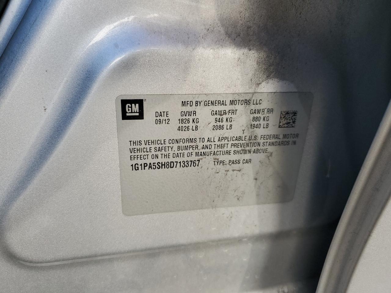 2013 Chevrolet Cruze Ls VIN: 1G1PA5SH8D7133767 Lot: 82203205