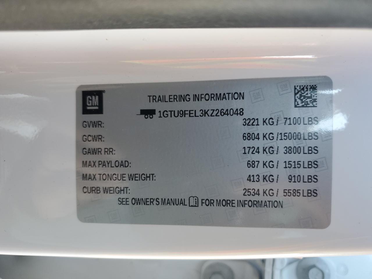 2019 GMC Sierra K1500 Denali VIN: 1GTU9FEL3KZ264048 Lot: 90577375