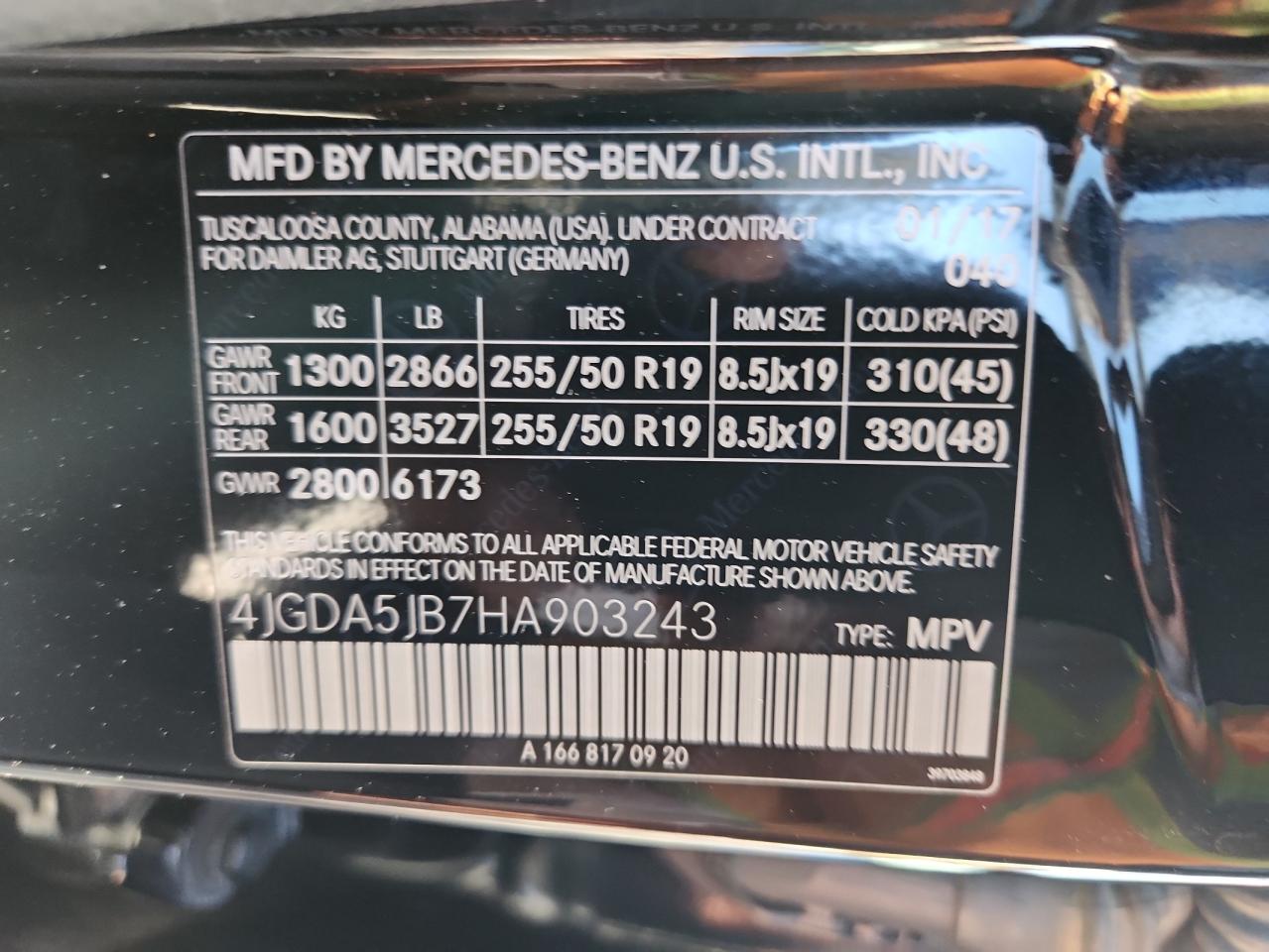 2017 Mercedes-Benz Gle 350 VIN: 4JGDA5JB7HA903243 Lot: 86900835