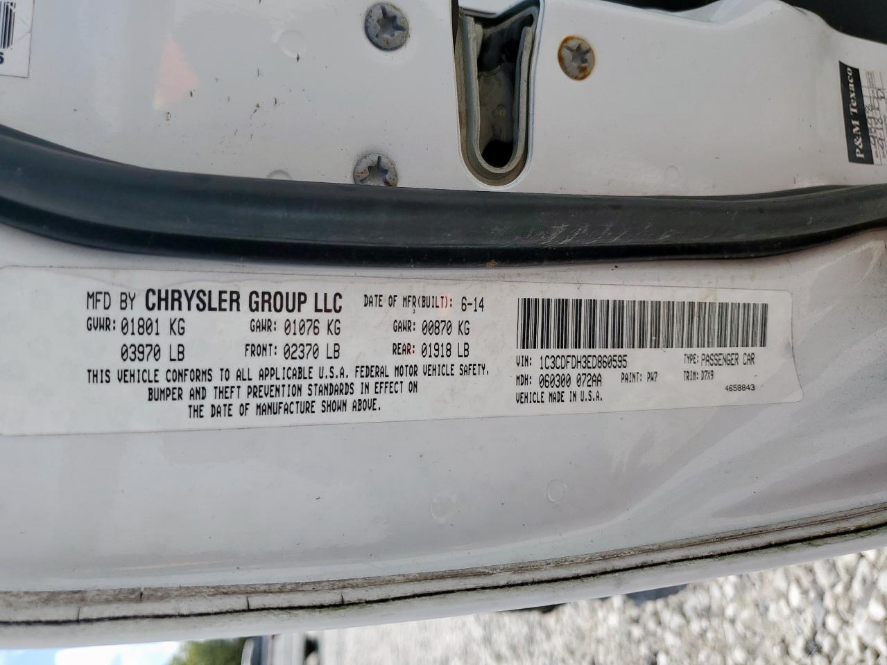 2014 Dodge Dart Se Aero VIN: 1C3CDFDH3ED860595 Lot: 85101145