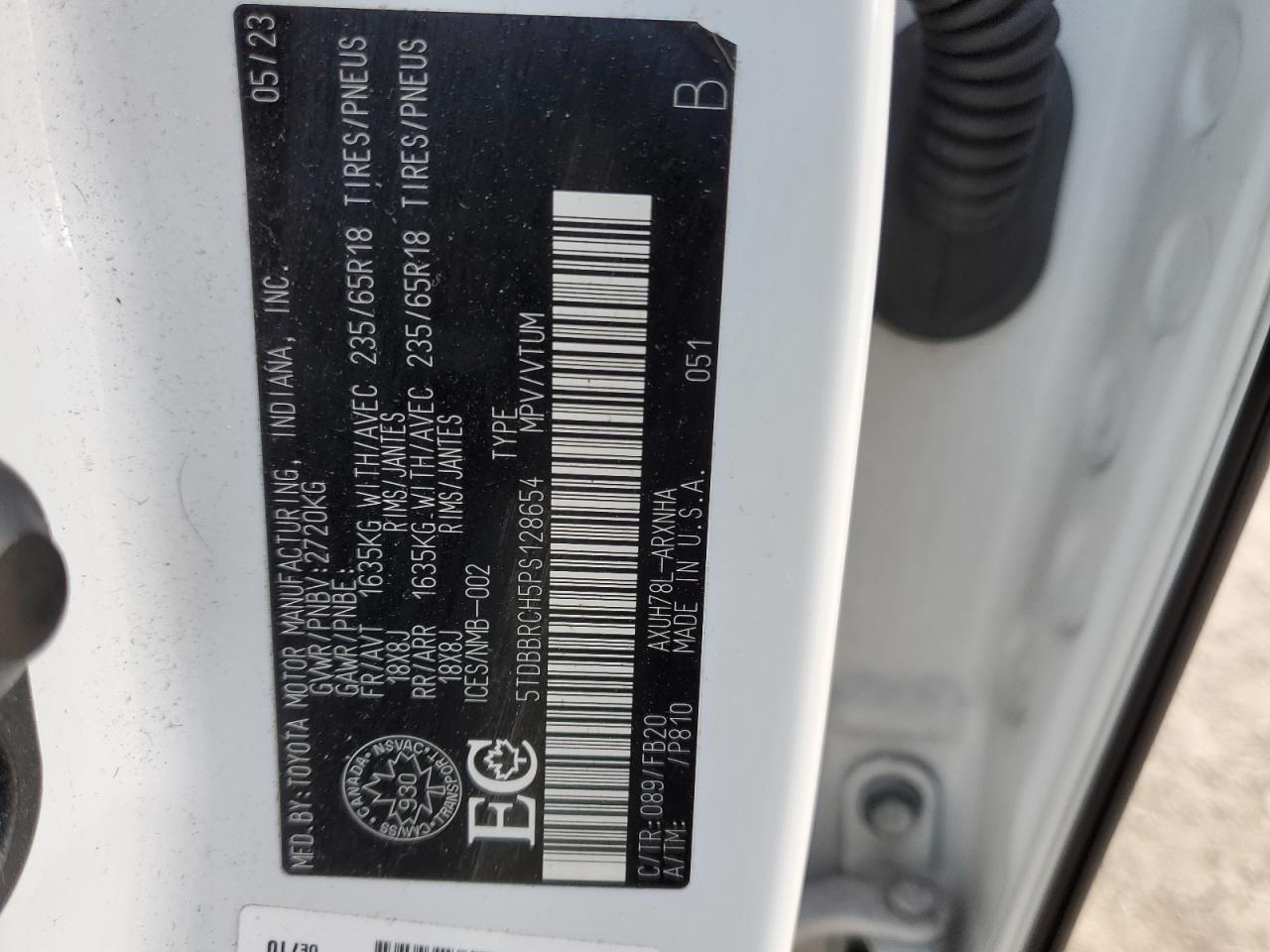 2023 Toyota Highlander Hybrid Le VIN: 5TDBBRCH5PS128654 Lot: 85949345