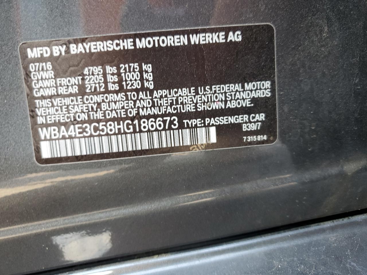 2017 BMW 440I Gran Coupe VIN: WBA4E3C58HG186673 Lot: 87466115