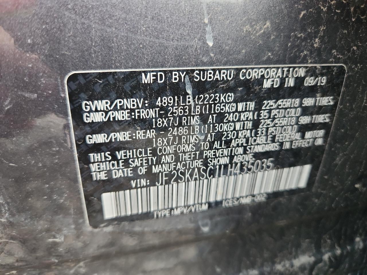 2020 Subaru Forester Limited VIN: JF2SKASC1LH435035 Lot: 86186045