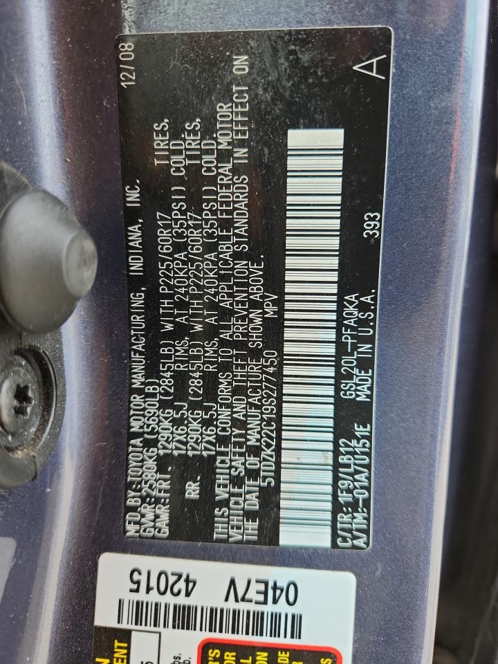 2009 Toyota Sienna Xle VIN: 5TDZK22C19S277450 Lot: 85278035