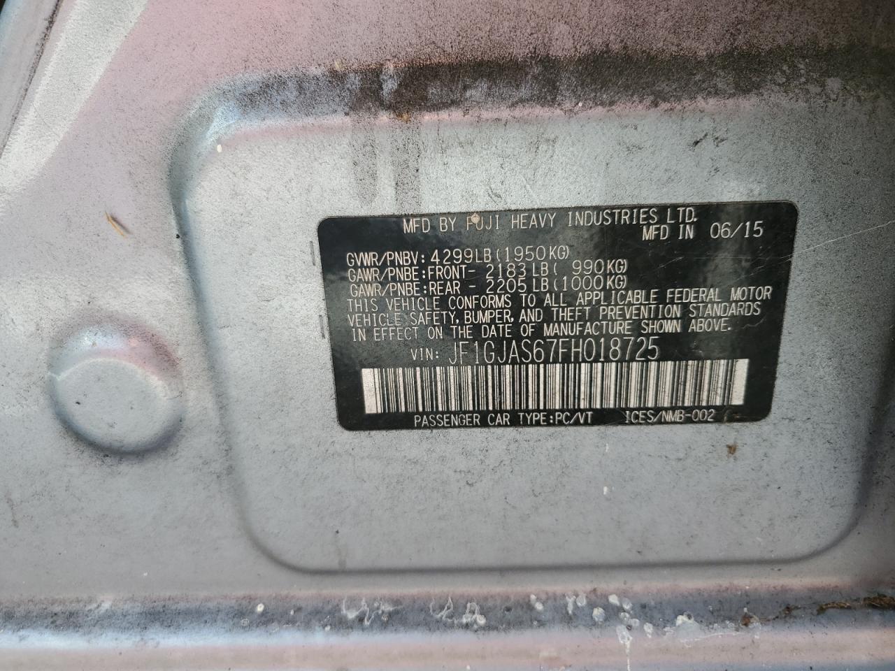 2015 Subaru Impreza Sport Limited VIN: JF1GJAS67FH018725 Lot: 85694675