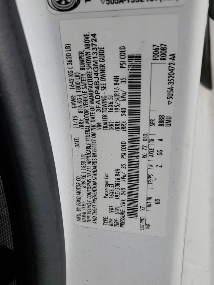 2016 Ford Fiesta Se VIN: 3FADP4BJ4GM133724 Lot: 82723695