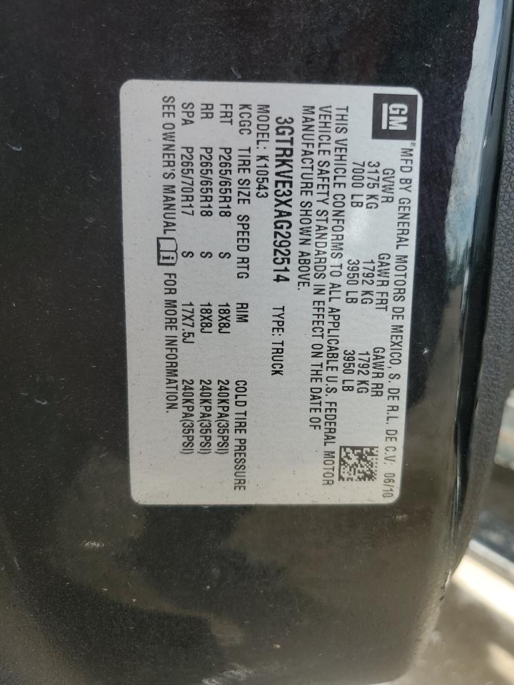 2010 GMC Sierra K1500 Sle VIN: 3GTRKVE3XAG292514 Lot: 84439965