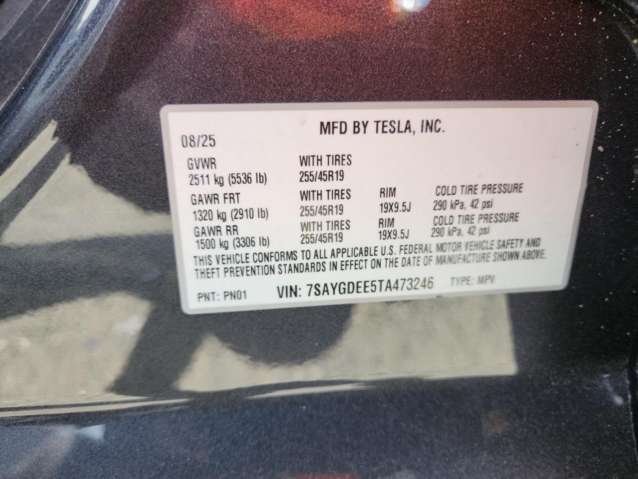 2026 Tesla Model Y VIN: 7SAYGDEE5TA473246 Lot: 87416155