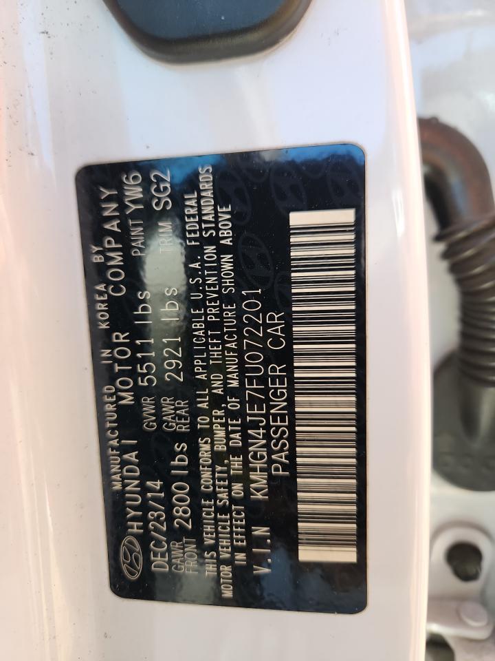 2015 Hyundai Genesis 3.8L VIN: KMHGN4JE7FU072201 Lot: 89824045