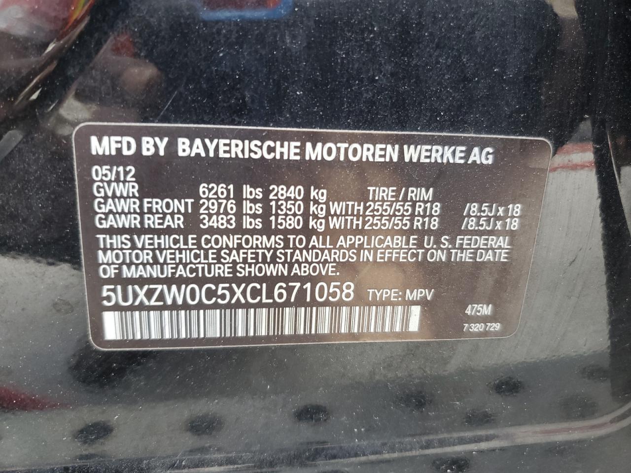 2012 BMW X5 xDrive35D VIN: 5UXZW0C5XCL671058 Lot: 85186575