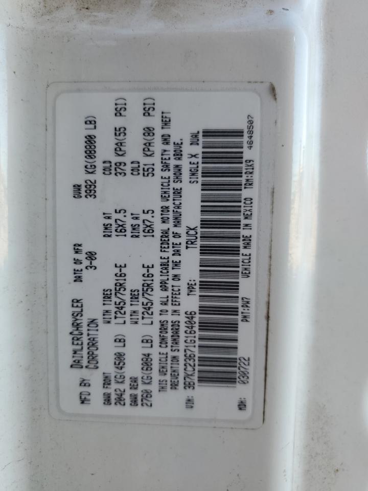 2001 Dodge Ram 2500 VIN: 3B7KC23671G164046 Lot: 85505405