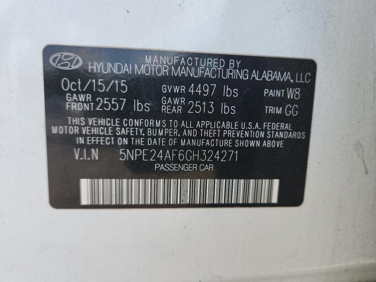 2016 Hyundai Sonata Se VIN: 5NPE24AF6GH324271 Lot: 86168585