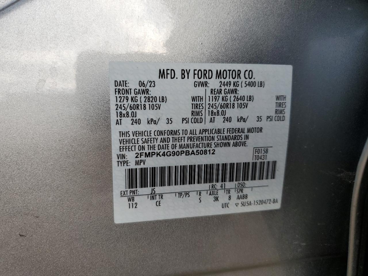 2023 Ford Edge Se VIN: 2FMPK4G90PBA50812 Lot: 90665585