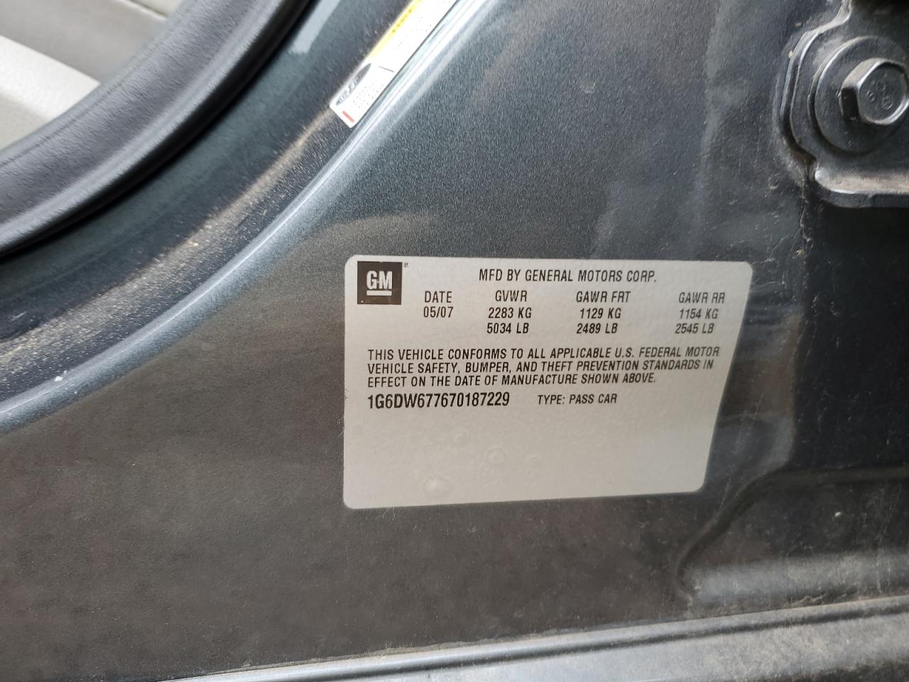 2007 Cadillac Sts VIN: 1G6DW677670187229 Lot: 86279855