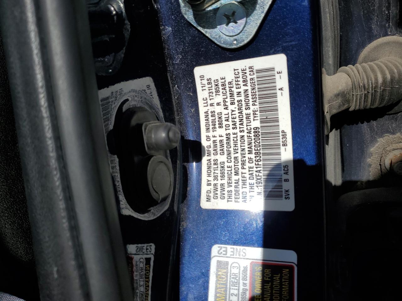 2011 Honda Civic Lx-S VIN: 19XFA1F63BE020889 Lot: 84471045