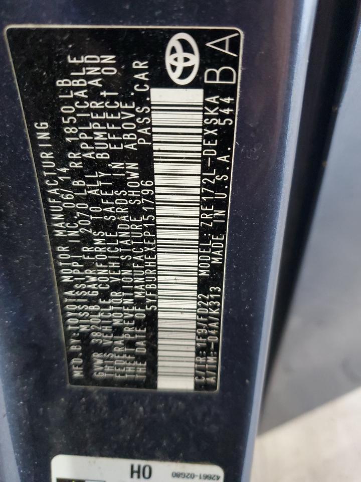 2014 Toyota Corolla L VIN: 5YFBURHEXEP151796 Lot: 71532945