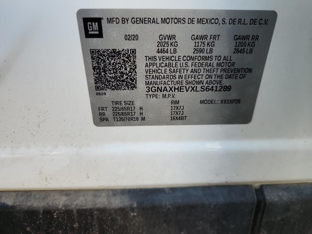 2020 Chevrolet Equinox Ls VIN: 3GNAXHEVXLS641289 Lot: 84817535