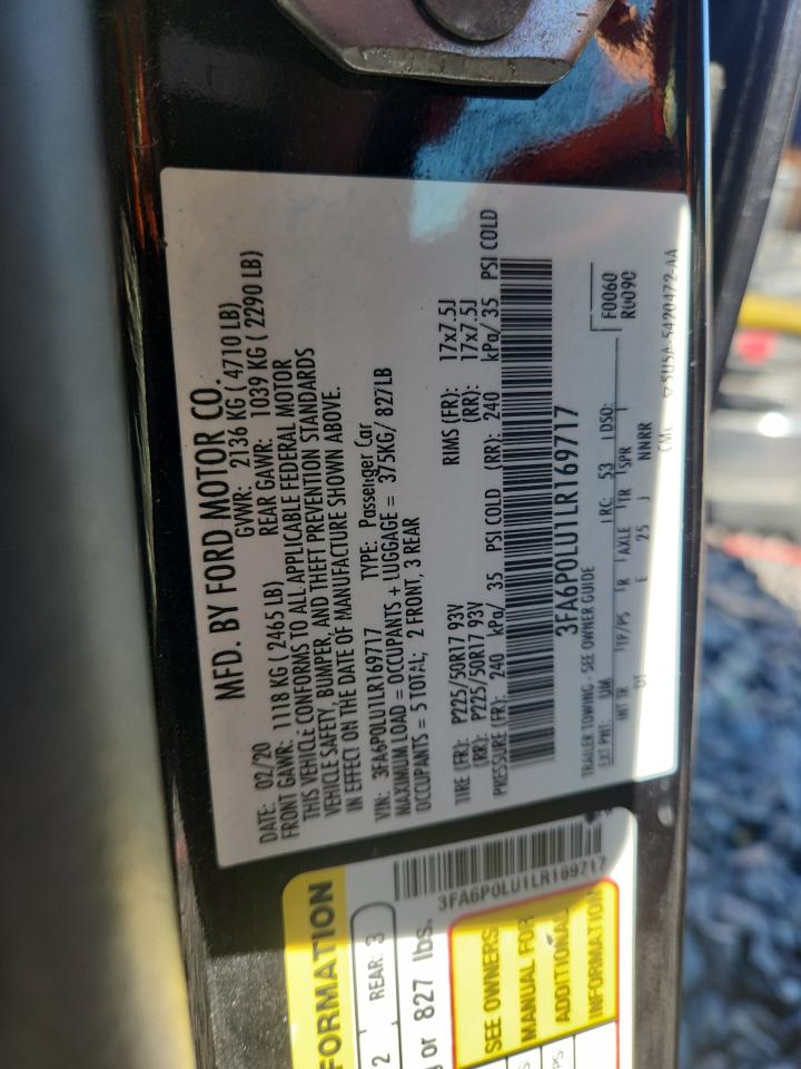 2020 Ford Fusion Se VIN: 3FA6P0LU1LR169717 Lot: 90105005