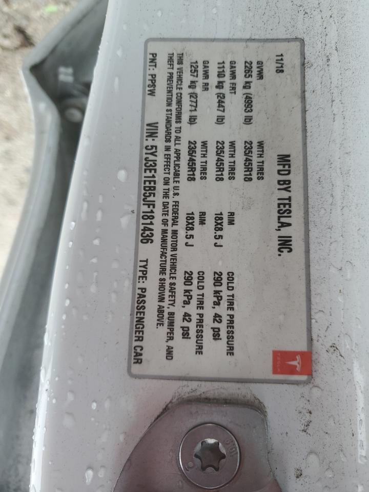 2018 Tesla Model 3 VIN: 5YJ3E1EB5JF181436 Lot: 89871685