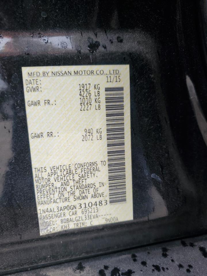 2016 Nissan Altima 2.5 VIN: 1N4AL3AP0GN310483 Lot: 84360085