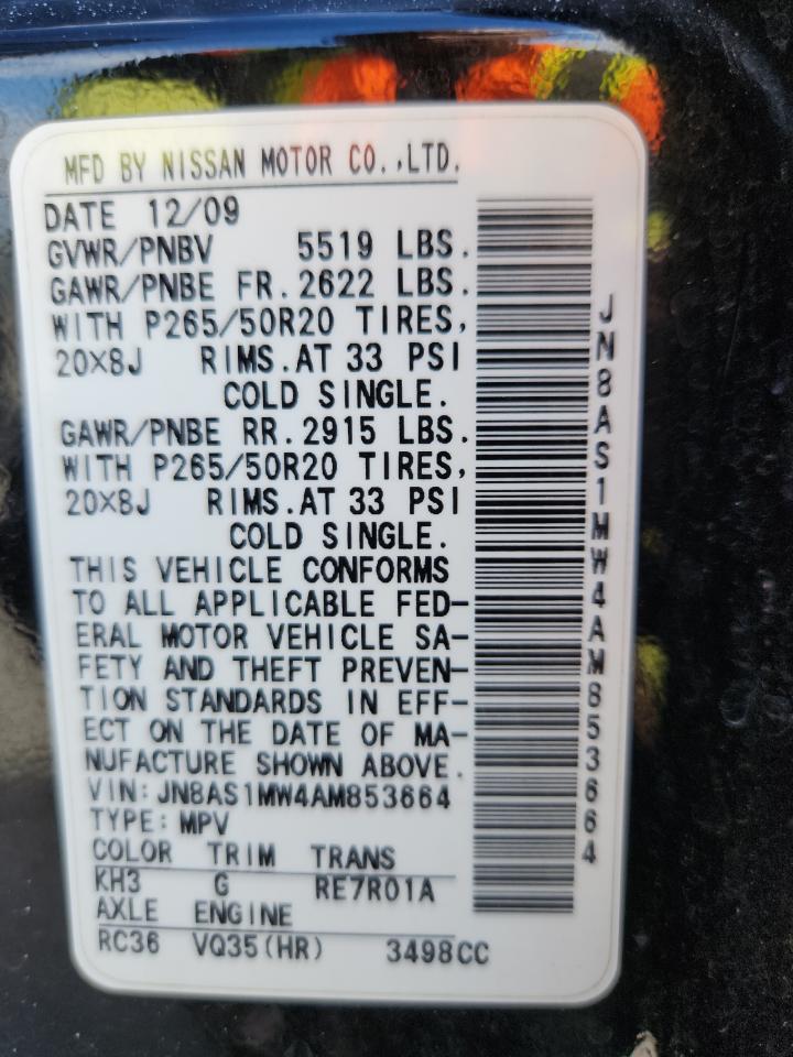 2010 Infiniti Fx35 VIN: JN8AS1MW4AM853664 Lot: 86111705