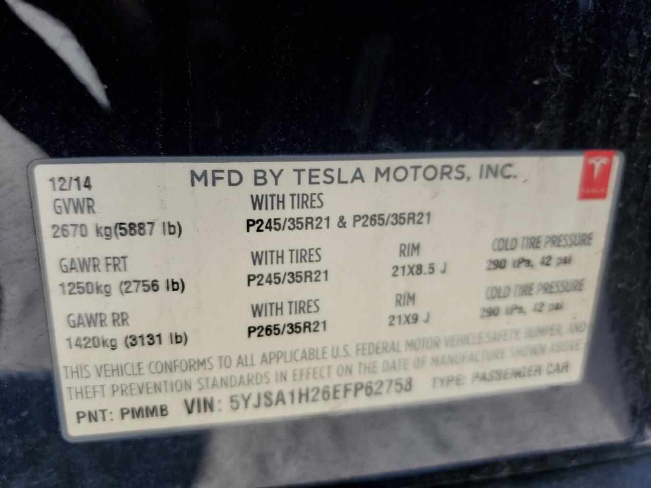 2014 Tesla Model S VIN: 5YJSA1H26EFP62758 Lot: 87243555