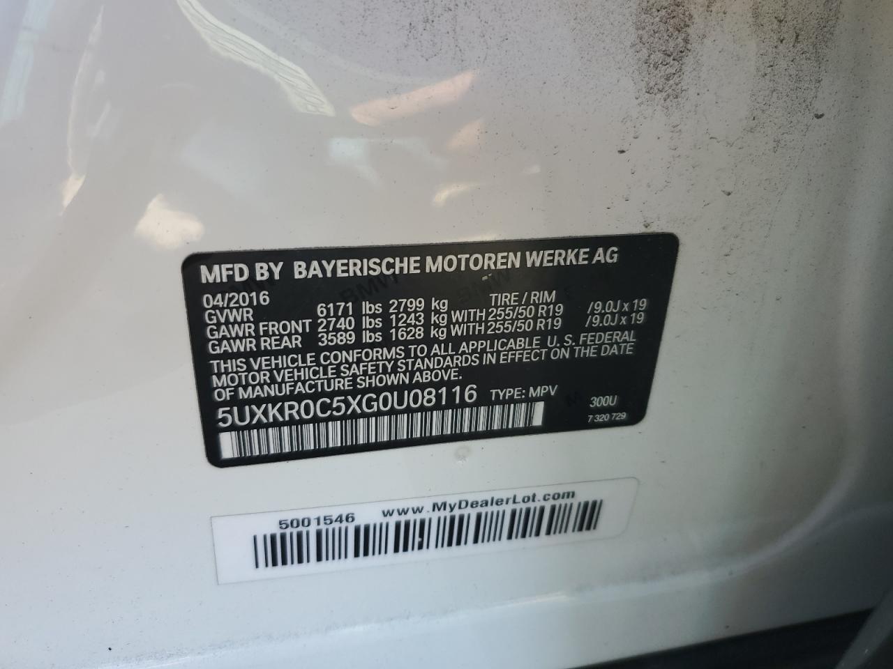 2016 BMW X5 xDrive35I VIN: 5UXKR0C5XG0U08116 Lot: 81946265