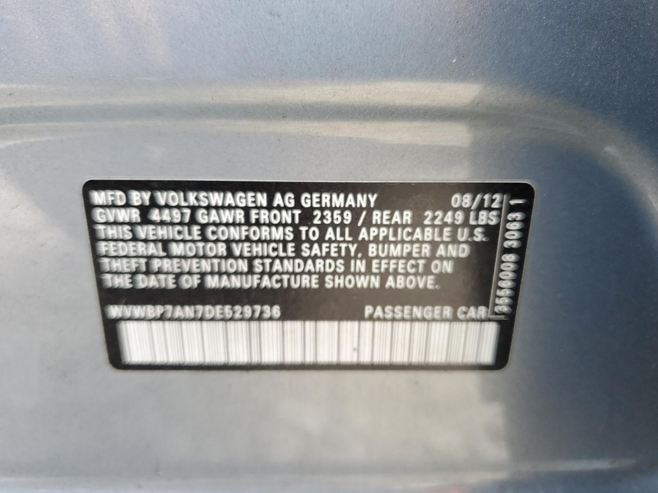 2013 Volkswagen Cc Sport VIN: WVWBP7AN7DE529736 Lot: 85866145