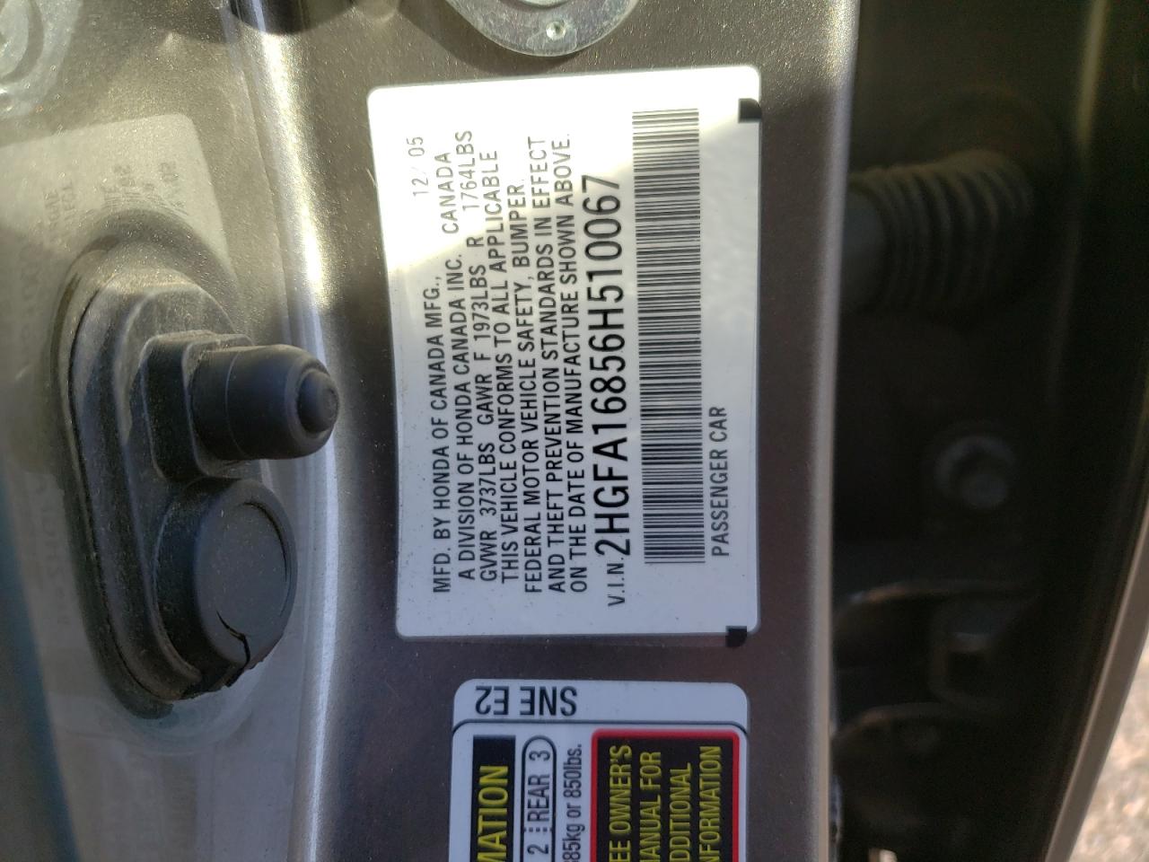 2006 Honda Civic Ex VIN: 2HGFA16856H510067 Lot: 85889305