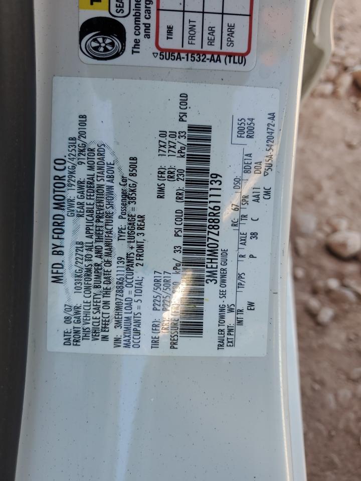 2008 Mercury Milan VIN: 3MEHM07Z88R611139 Lot: 89435765