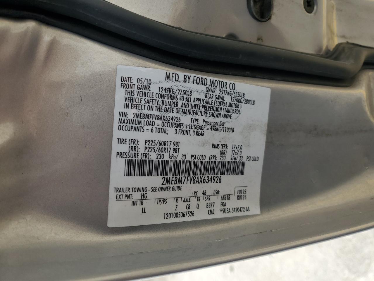 2010 Mercury Grand Marquis Ls VIN: 2MEBM7FV8AX634926 Lot: 85137635