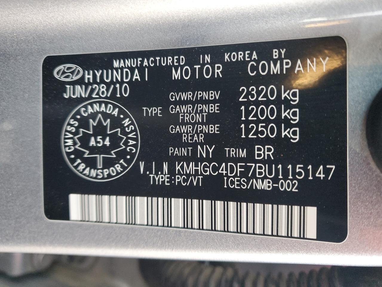 2011 Hyundai Genesis 4.6L VIN: KMHGC4DF7BU115147 Lot: 84919555