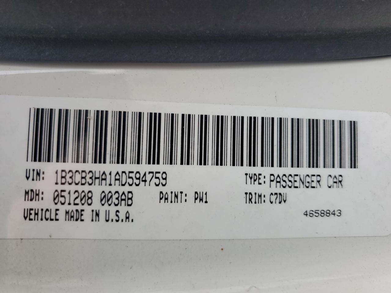 2010 Dodge Caliber Mainstreet VIN: 1B3CB3HA1AD594759 Lot: 84427365