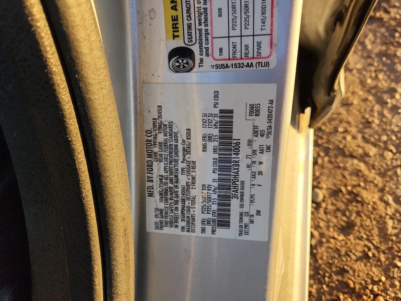 2011 Ford Fusion Se VIN: 3FAHP0HAXBR140061 Lot: 89813415