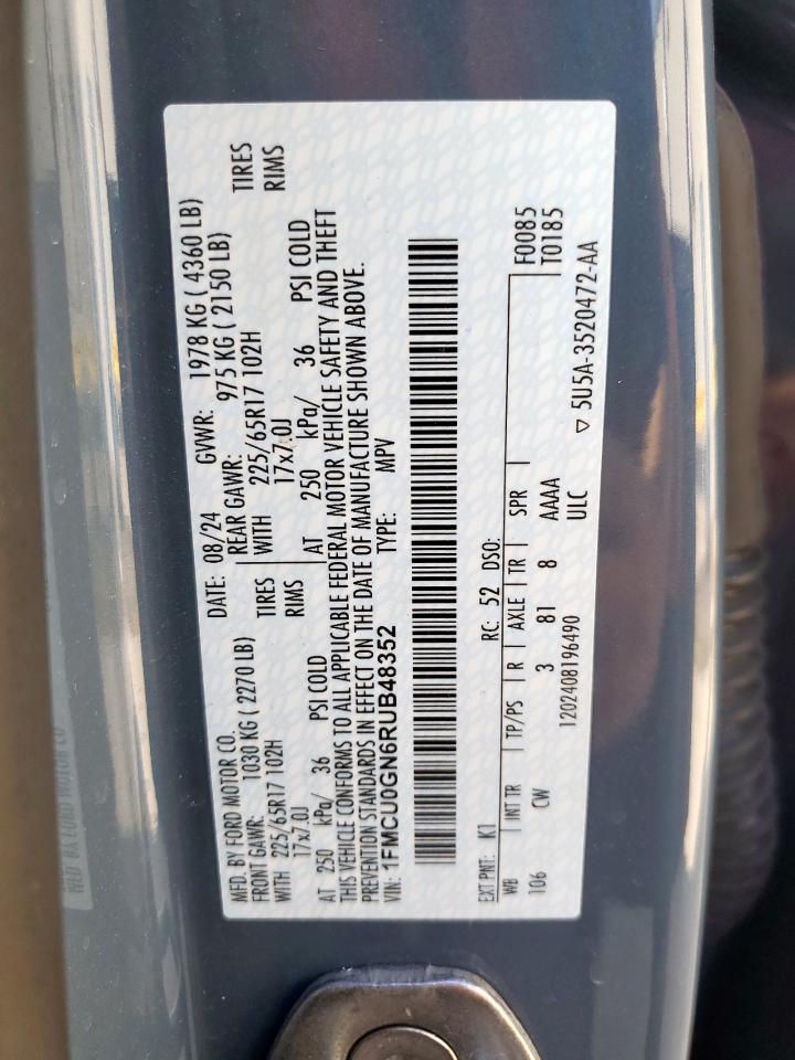 2024 Ford Escape Active VIN: 1FMCU0GN6RUB48352 Lot: 86530055