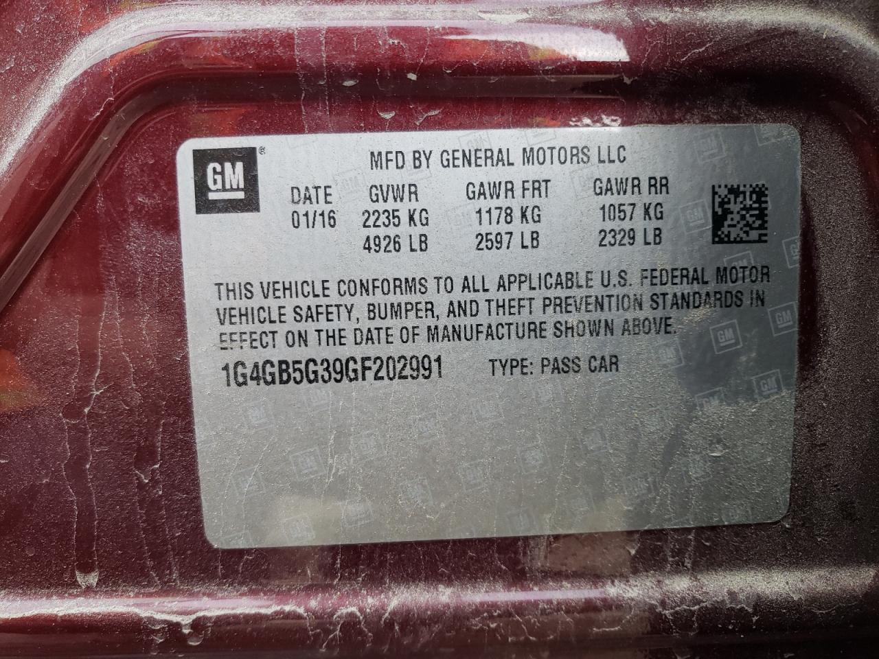 2016 Buick Lacrosse VIN: 1G4GB5G39GF202991 Lot: 86250415