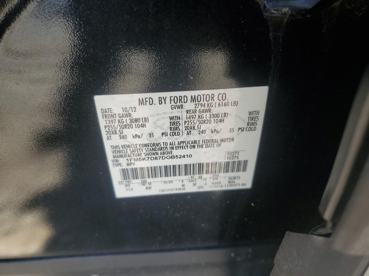 2013 Ford Explorer Xlt VIN: 1FM5K7D87DGB52410 Lot: 82220945