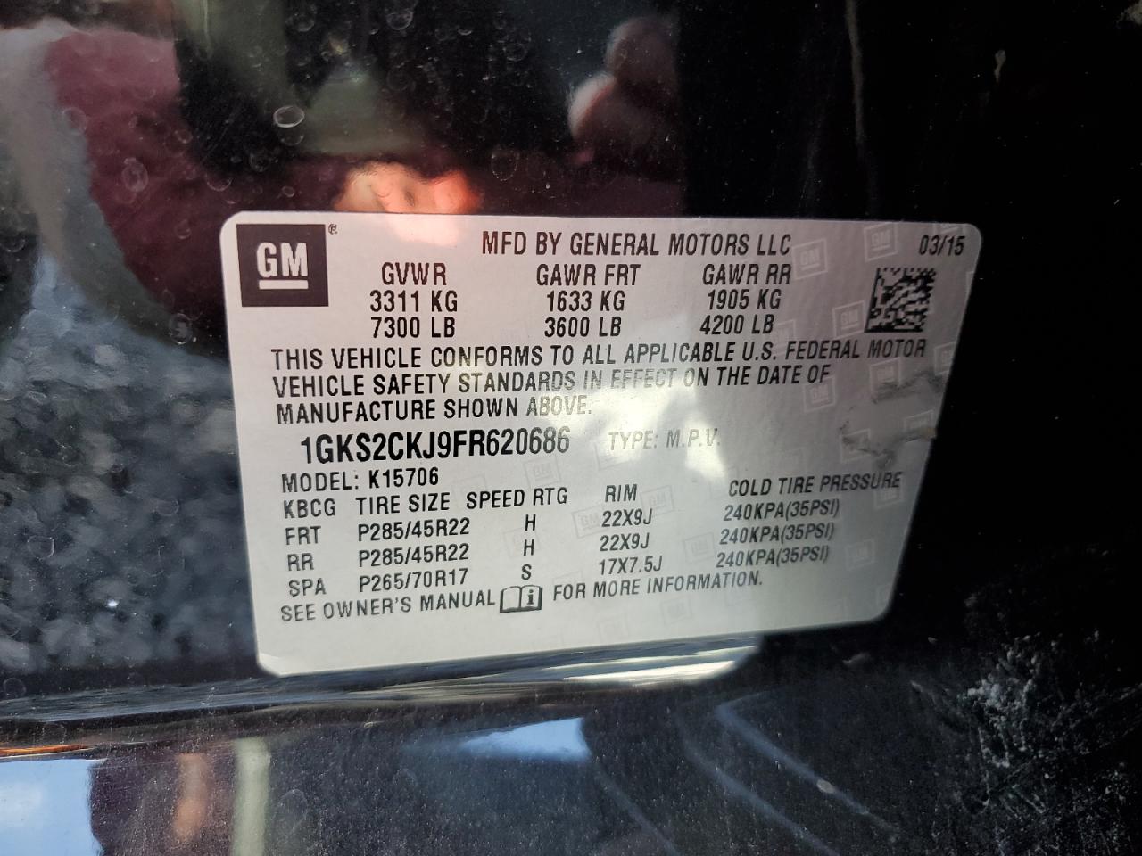 2015 GMC Yukon Denali VIN: 1GKS2CKJ9FR620686 Lot: 89611755