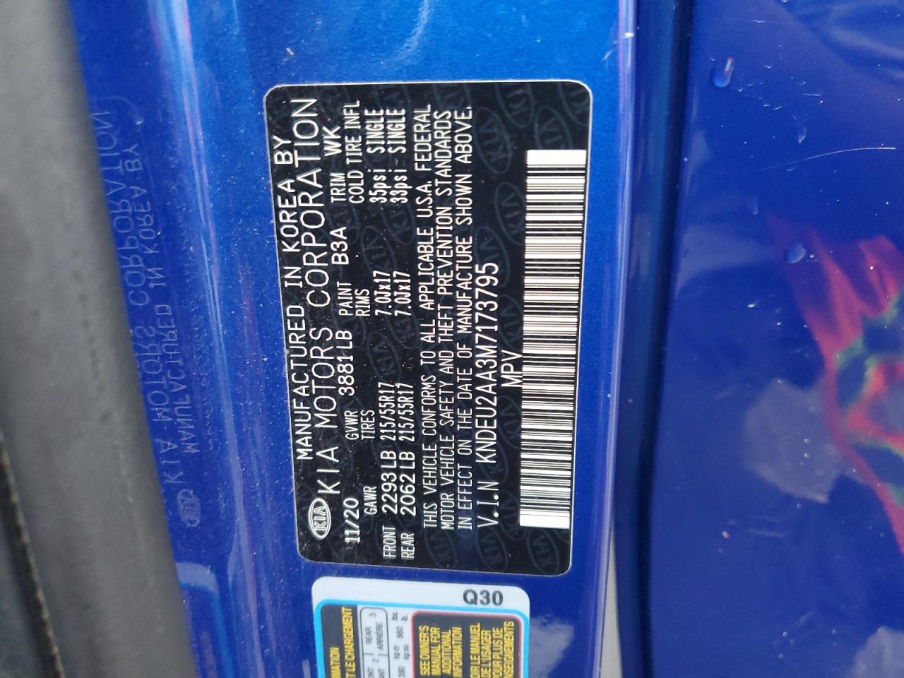 2021 Kia Seltos S VIN: KNDEU2AA3M7173795 Lot: 85358545